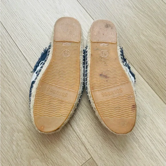 Soludos Navy/White Frayed Embroidered Floral Mules, Size 6.5 - Picture 3 of 3